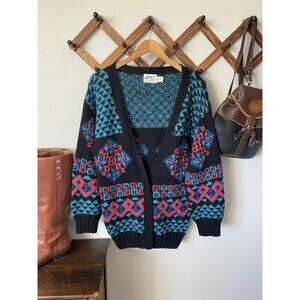 Vintage Hallet San Francisco Hand Knit Alpaca Sweater Cardigan Womens M